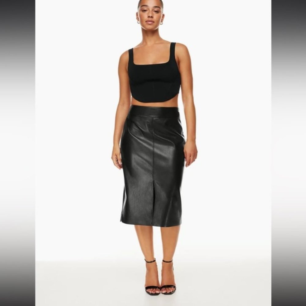 Aritzia Babaton Faux Leather Midi Pencil Pegu Skirt Size 8